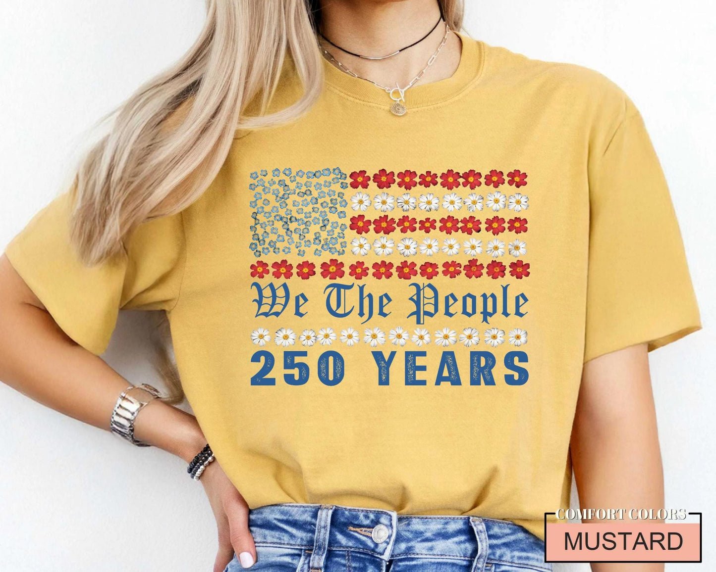 We The People 250 Years USA Floral Flag Shirt, Botanical United States Semiquincentennial Tee