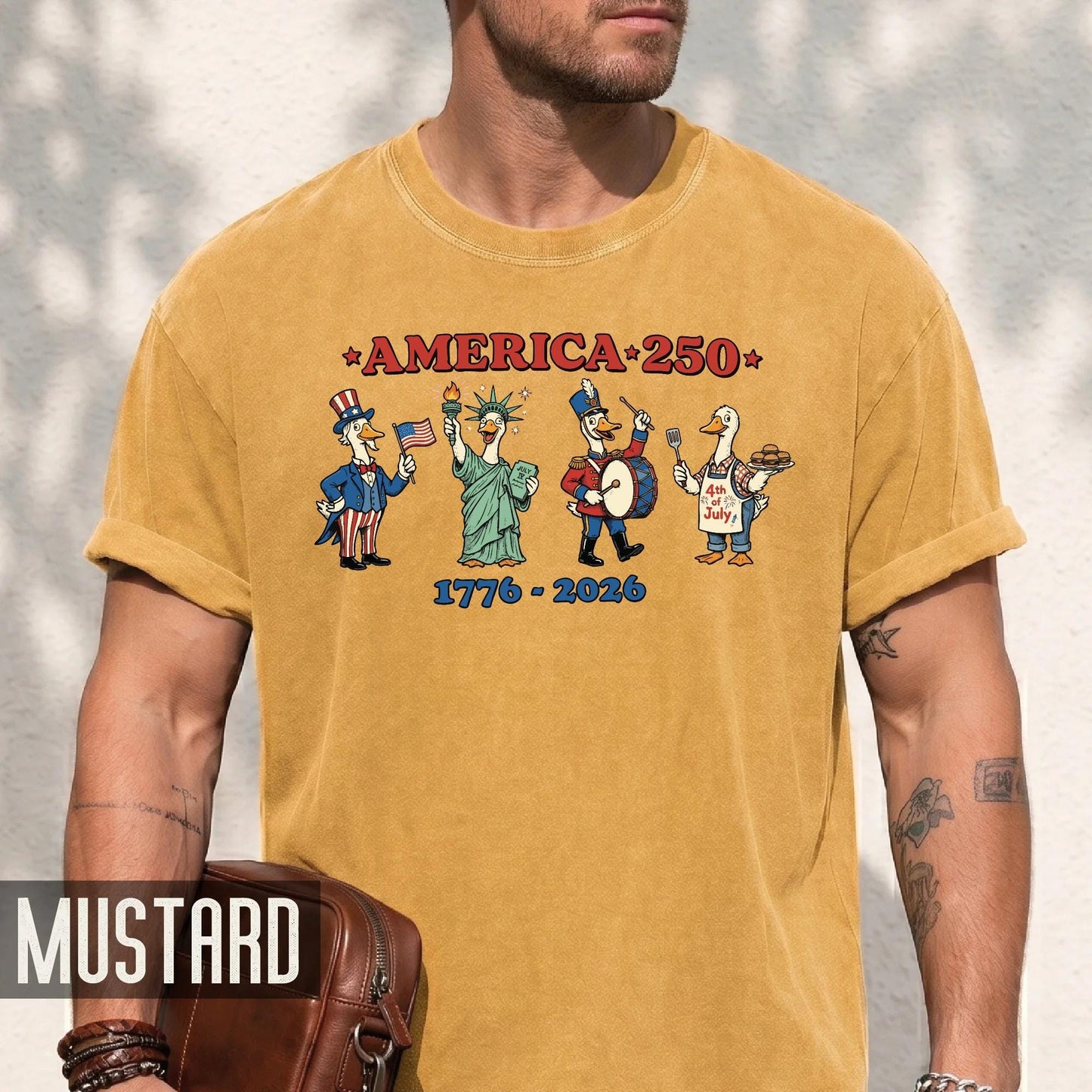 Funny America 250 Patriotic Ducks Cartoon Shirt, Cute 1776 2026 Semiquincentennial 4th of July Tee
