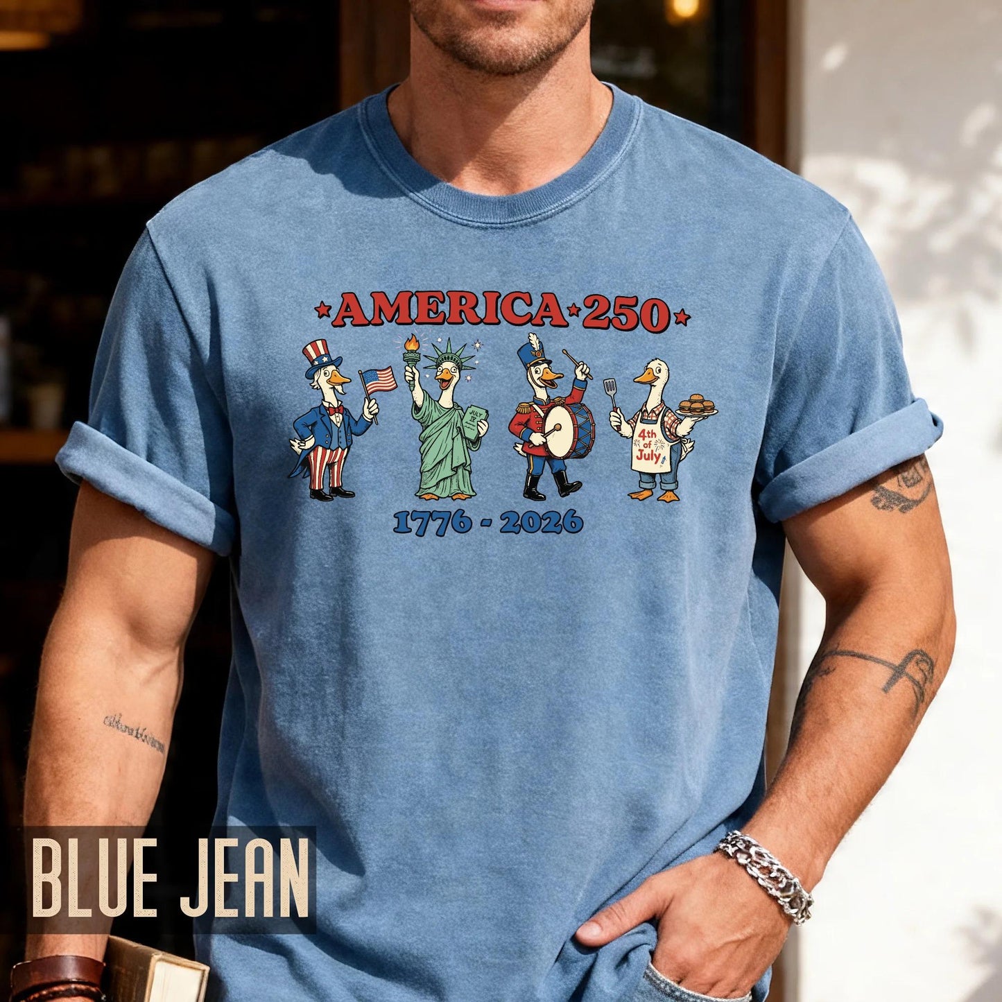Funny America 250 Patriotic Ducks Cartoon Shirt, Cute 1776 2026 Semiquincentennial 4th of July Tee