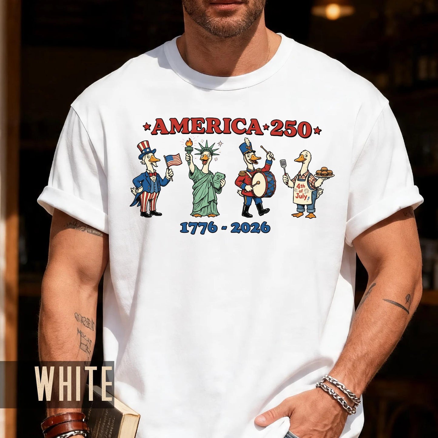 Funny America 250 Patriotic Ducks Cartoon Shirt, Cute 1776 2026 Semiquincentennial 4th of July Tee