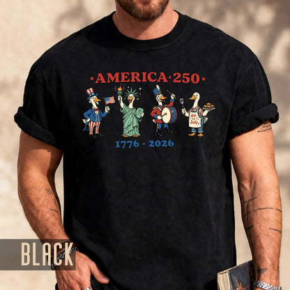 Funny America 250 Patriotic Ducks Cartoon Shirt, Cute 1776 2026 Semiquincentennial 4th of July Tee