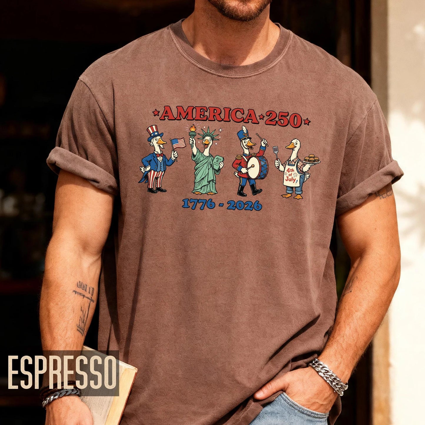 Funny America 250 Patriotic Ducks Cartoon Shirt, Cute 1776 2026 Semiquincentennial 4th of July Tee