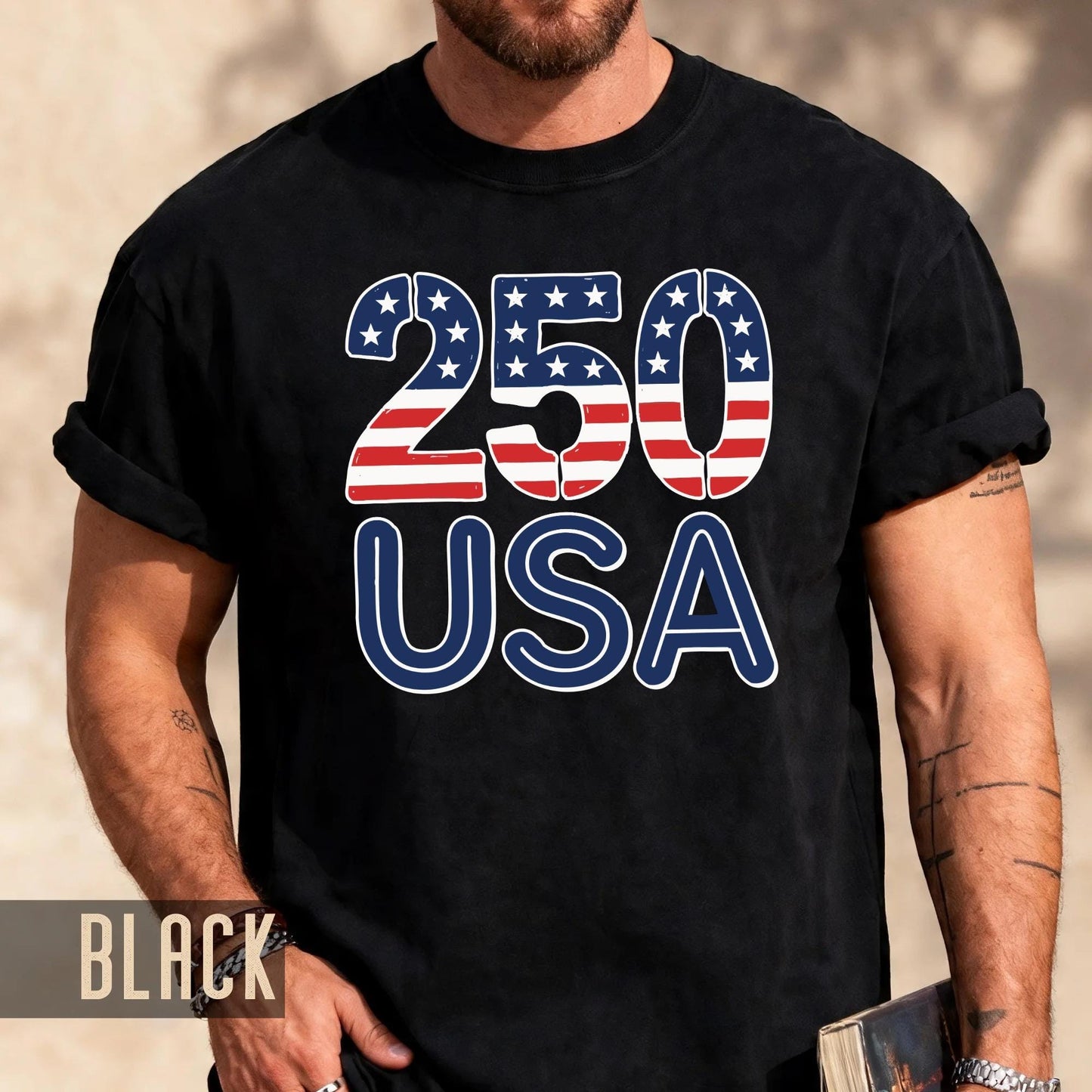 Patriotic USA 250 Years American Flag Shirt, Semiquincentennial Stars and Stripes 4th of July United States Tee