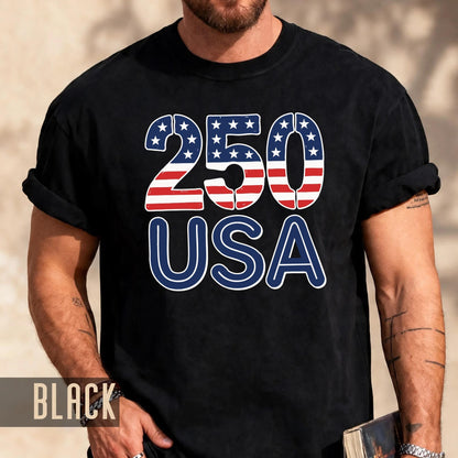 Patriotic USA 250 Years American Flag Shirt, Semiquincentennial Stars and Stripes 4th of July United States Tee