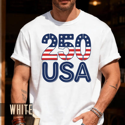 Patriotic USA 250 Years American Flag Shirt, Semiquincentennial Stars and Stripes 4th of July United States Tee