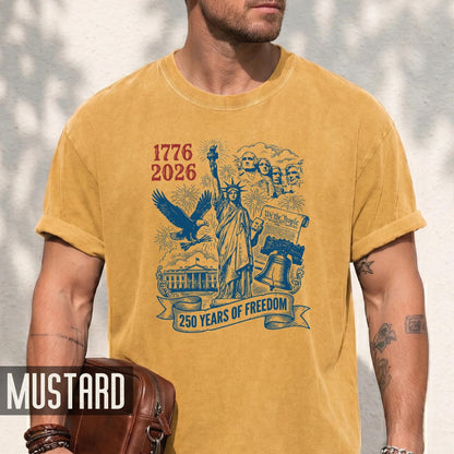 250 Years of Freedom American Landmarks Shirt, Retro 1776 2026 Mount Rushmore Liberty Bell Tee