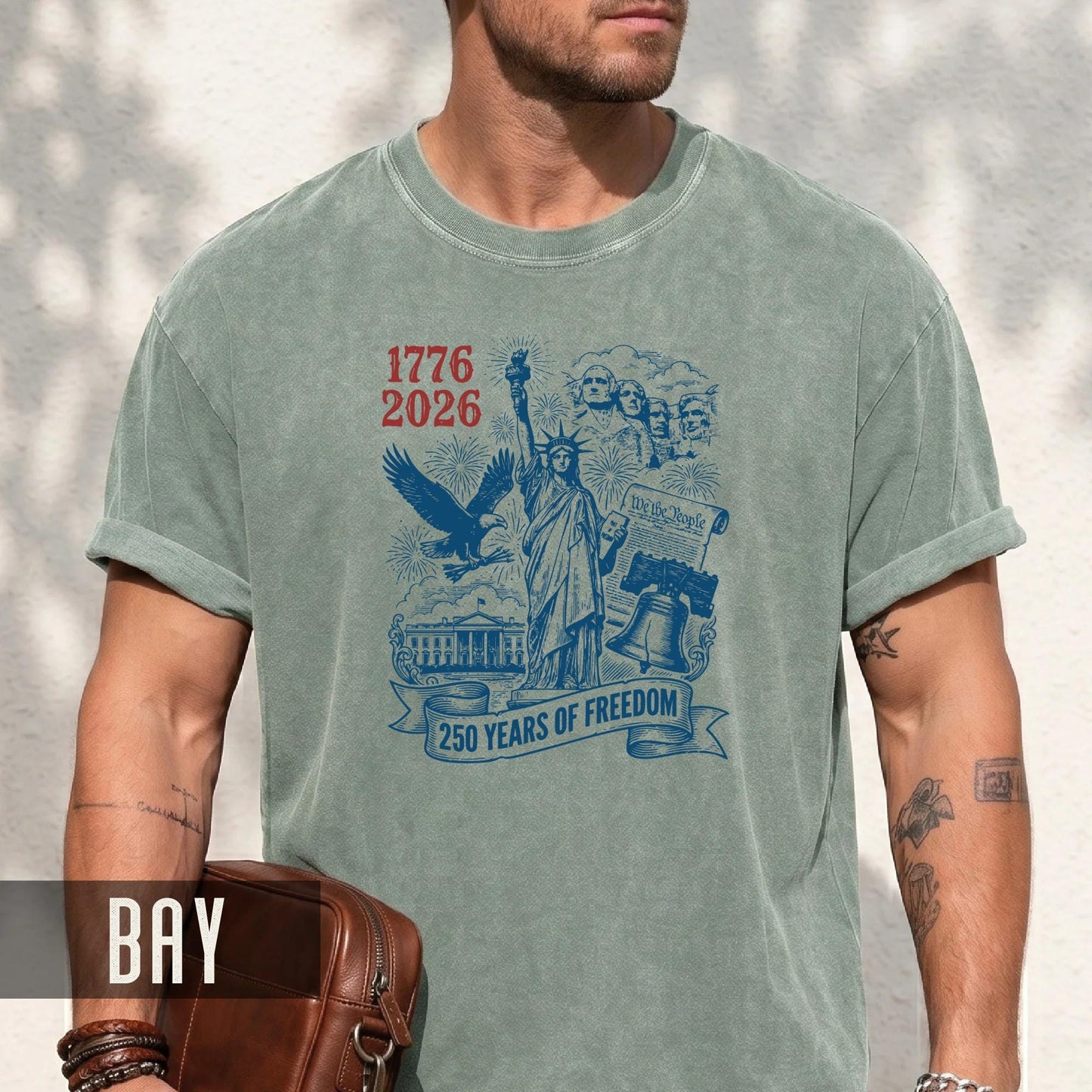 250 Years of Freedom American Landmarks Shirt, Retro 1776 2026 Mount Rushmore Liberty Bell Tee