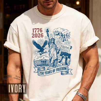250 Years of Freedom American Landmarks Shirt, Retro 1776 2026 Mount Rushmore Liberty Bell Tee