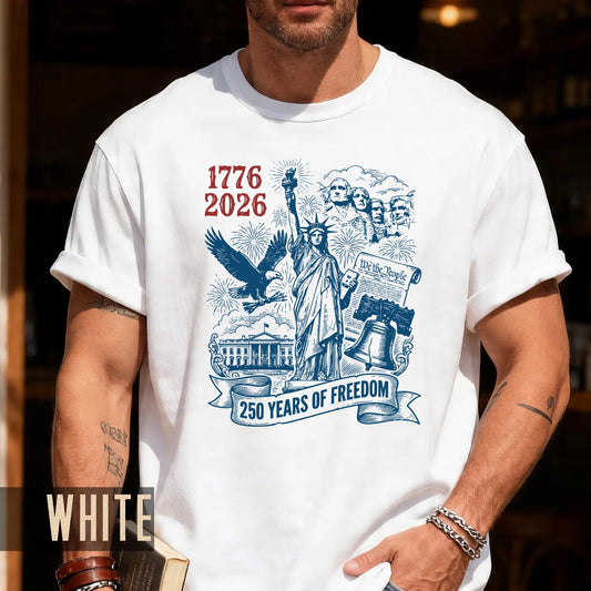 250 Years of Freedom American Landmarks Shirt, Retro 1776 2026 Mount Rushmore Liberty Bell Tee