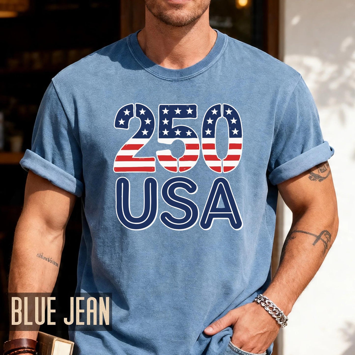 Patriotic USA 250 Years American Flag Shirt, Semiquincentennial Stars and Stripes 4th of July United States Tee
