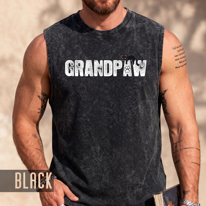 Funny Cat Tank Top for Grandpa - Grandpaw Muscle Shirt - Cat Owner Grandfather Gift