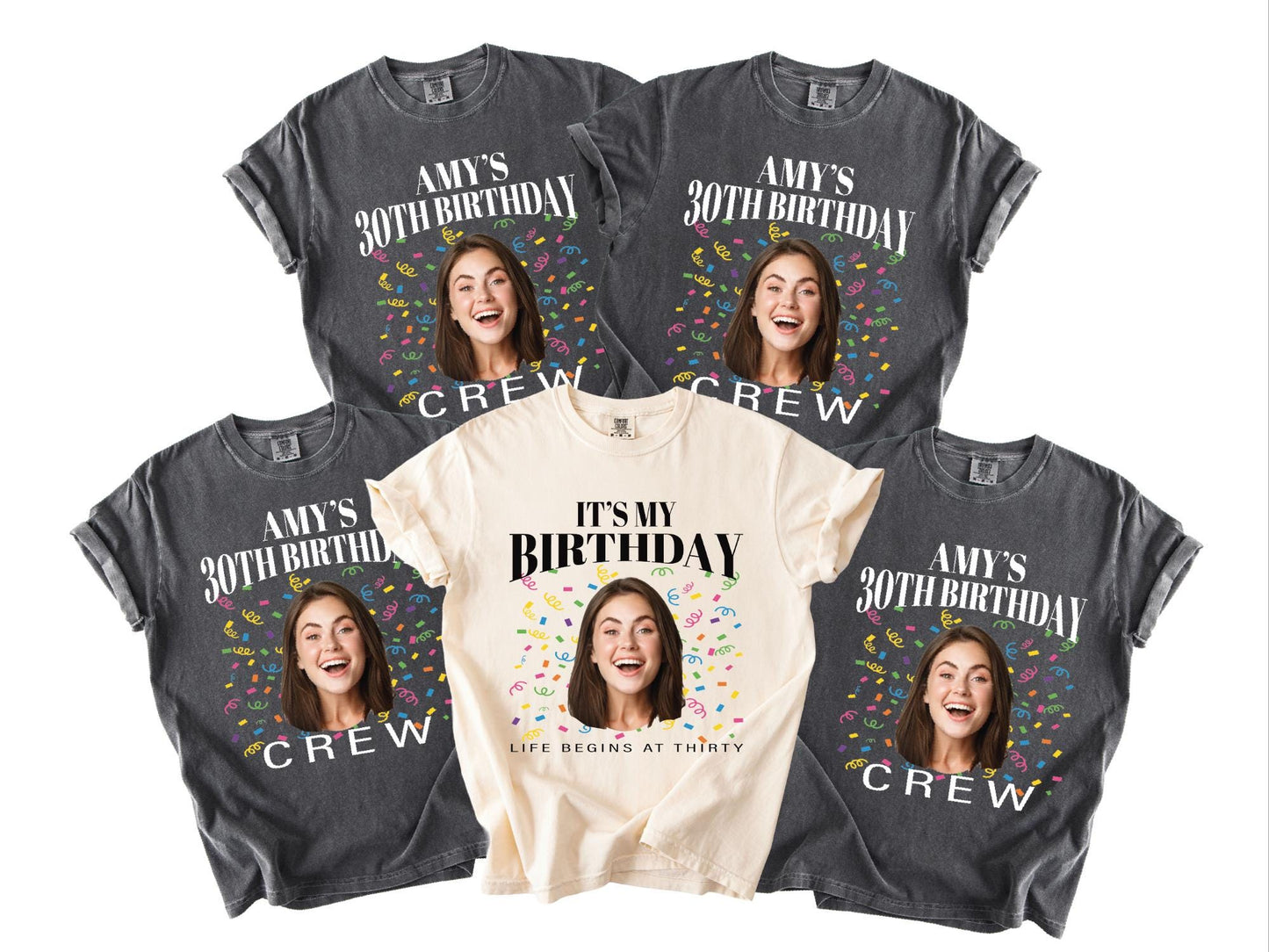 Custom 30th Birthday Photo Crew Shirt, Personalized Thirty Portrait Party Tee