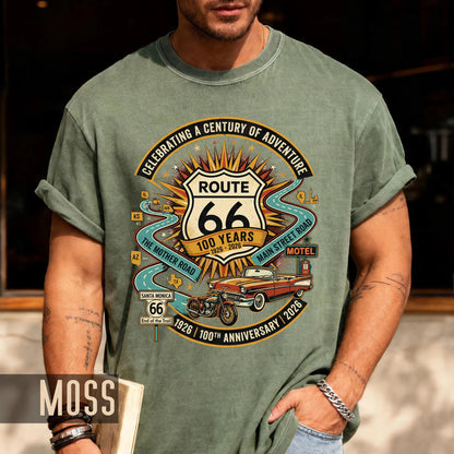 Vintage Route 66 100th Anniversary Shirt, Retro Celebrating A Century Of Adventure Tee, Historic Mother Road Car Motorcycle Top
