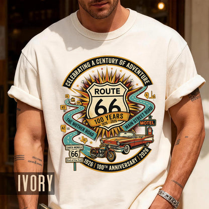 Vintage Route 66 100th Anniversary Shirt, Retro Celebrating A Century Of Adventure Tee, Historic Mother Road Car Motorcycle Top
