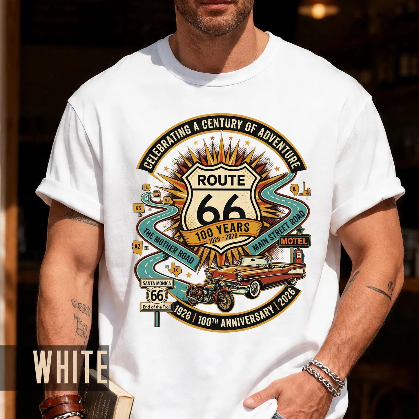 Vintage Route 66 100th Anniversary Shirt, Retro Celebrating A Century Of Adventure Tee, Historic Mother Road Car Motorcycle Top