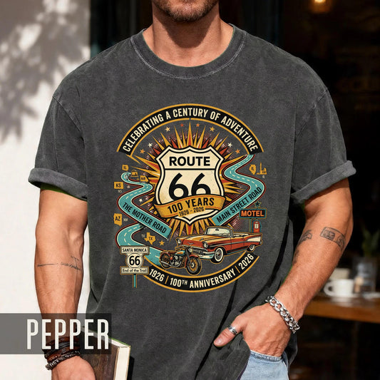 Vintage Route 66 100th Anniversary Shirt, Retro Celebrating A Century Of Adventure Tee, Historic Mother Road Car Motorcycle Top