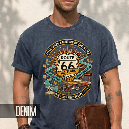 Vintage Route 66 100th Anniversary Shirt, Retro Celebrating A Century Of Adventure Tee, Historic Mother Road Car Motorcycle Top
