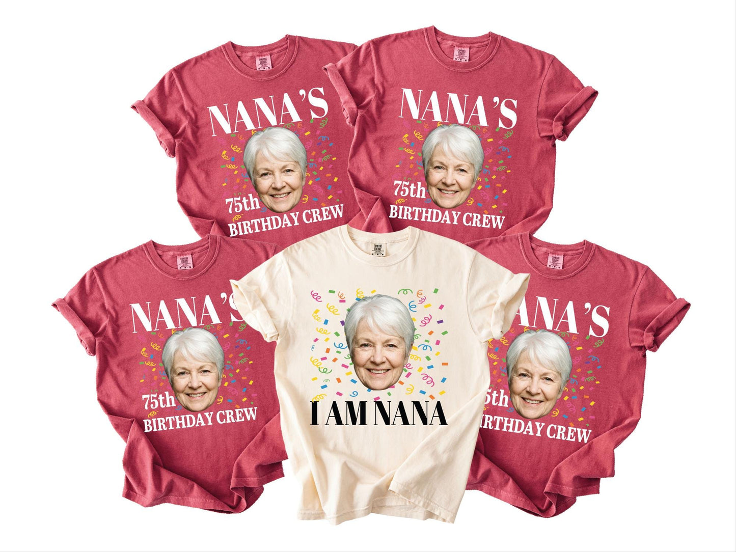 Grandmother Custom Year 75th Birthday Crew Shirt - Photo Matching Grandma Celebration Outfit