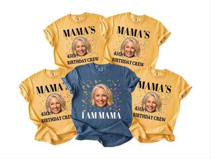 Custom Mom Photo 45th Birthday Crew Shirt, Personalized I Am Mama Party Tee with Portrait, Matching Mother Celebration Outfit