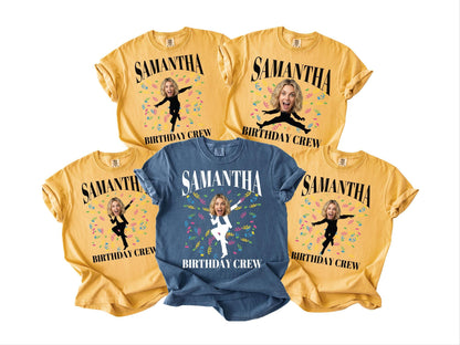 Funny Birthday Woman Face Photo Shirt, Matching Birthday Party Girl Group Tee