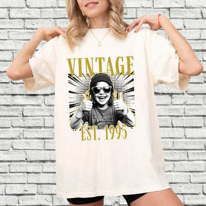 Custom Photo Vintage Est Year Birthday Shirt, Happy 40th 50th Bday Tee