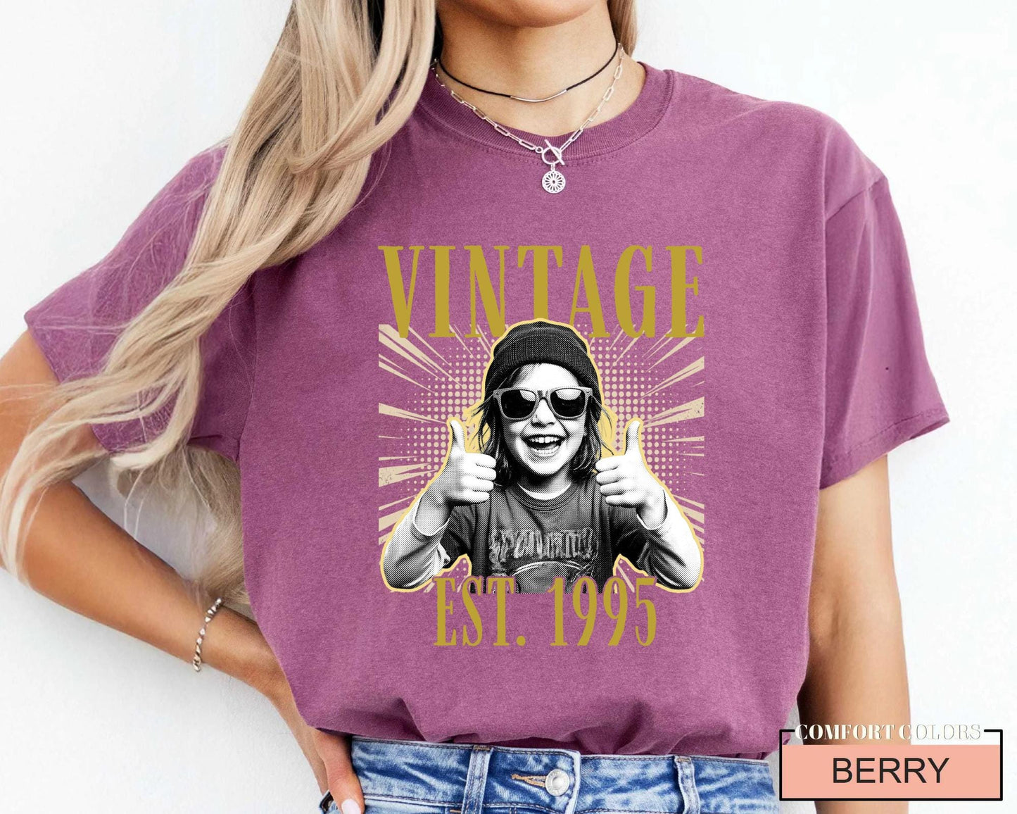 Custom Photo Vintage Est Year Birthday Shirt, Happy 40th 50th Bday Tee
