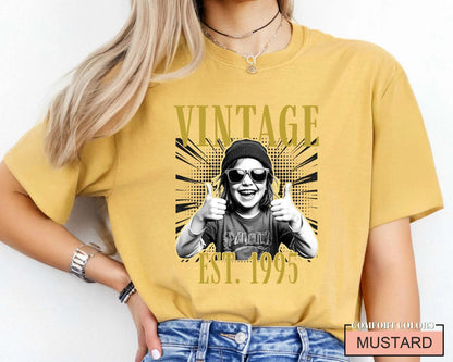 Custom Photo Vintage Est Year Birthday Shirt, Happy 40th 50th Bday Tee