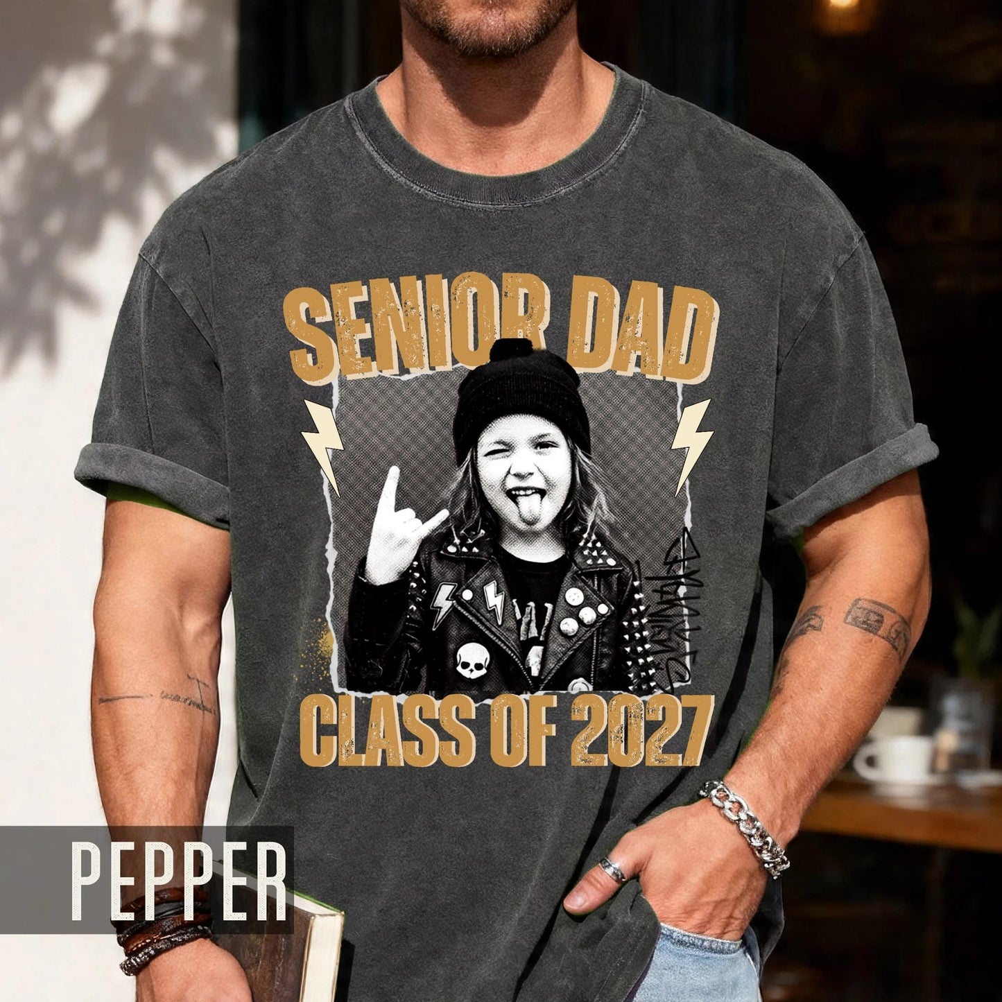 Custom Senior Dad 2027 Rocker Picture Shirt, Personalized Grad Photo Tee