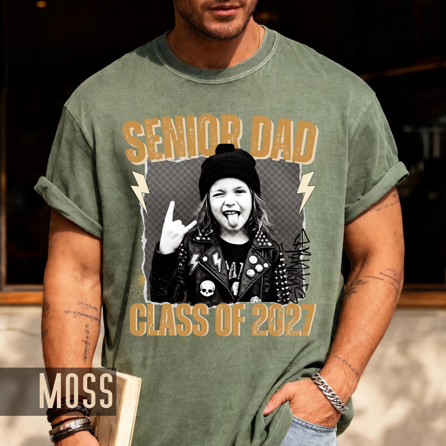 Custom Senior Dad 2027 Rocker Picture Shirt, Personalized Grad Photo Tee