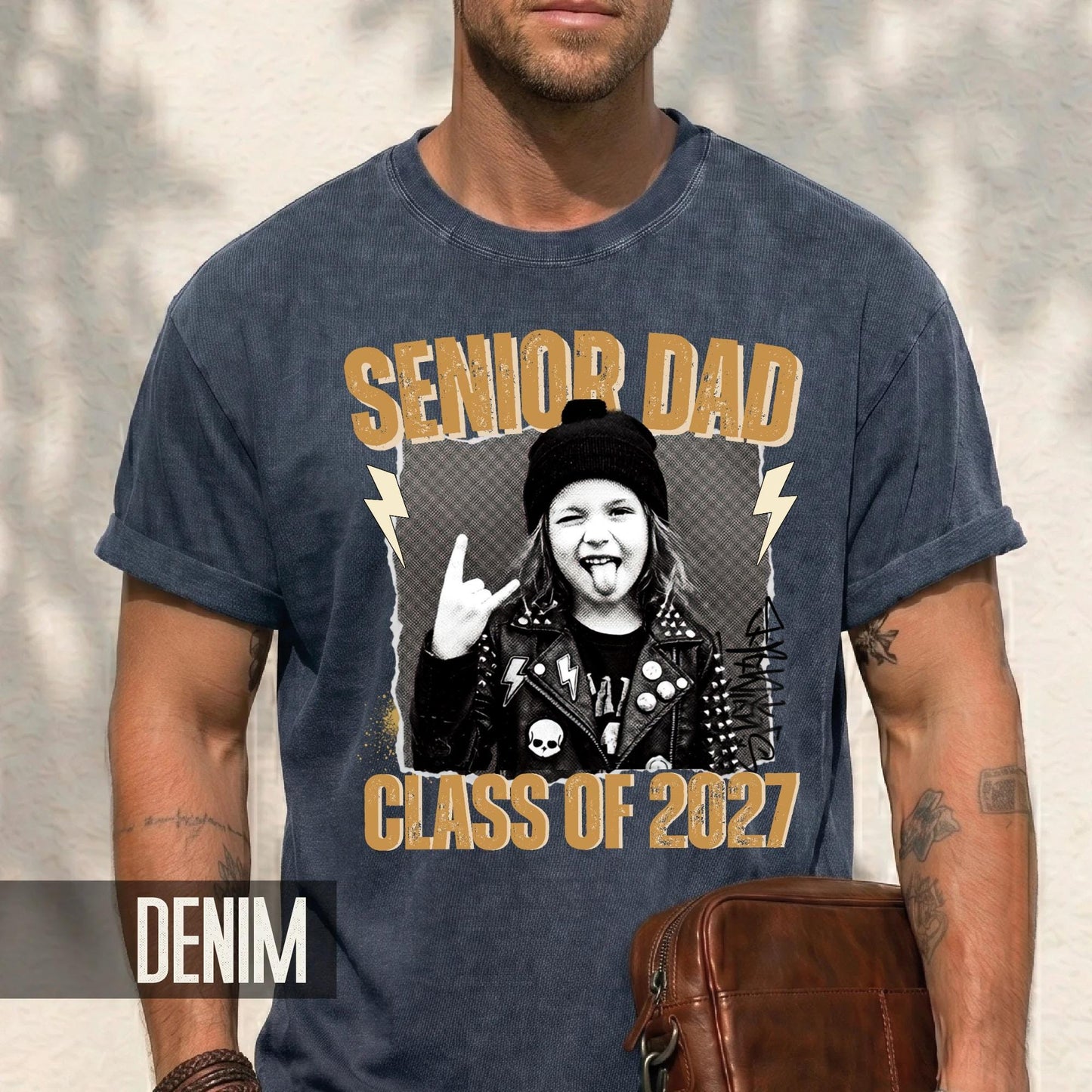 Custom Senior Dad 2027 Rocker Picture Shirt, Personalized Grad Photo Tee