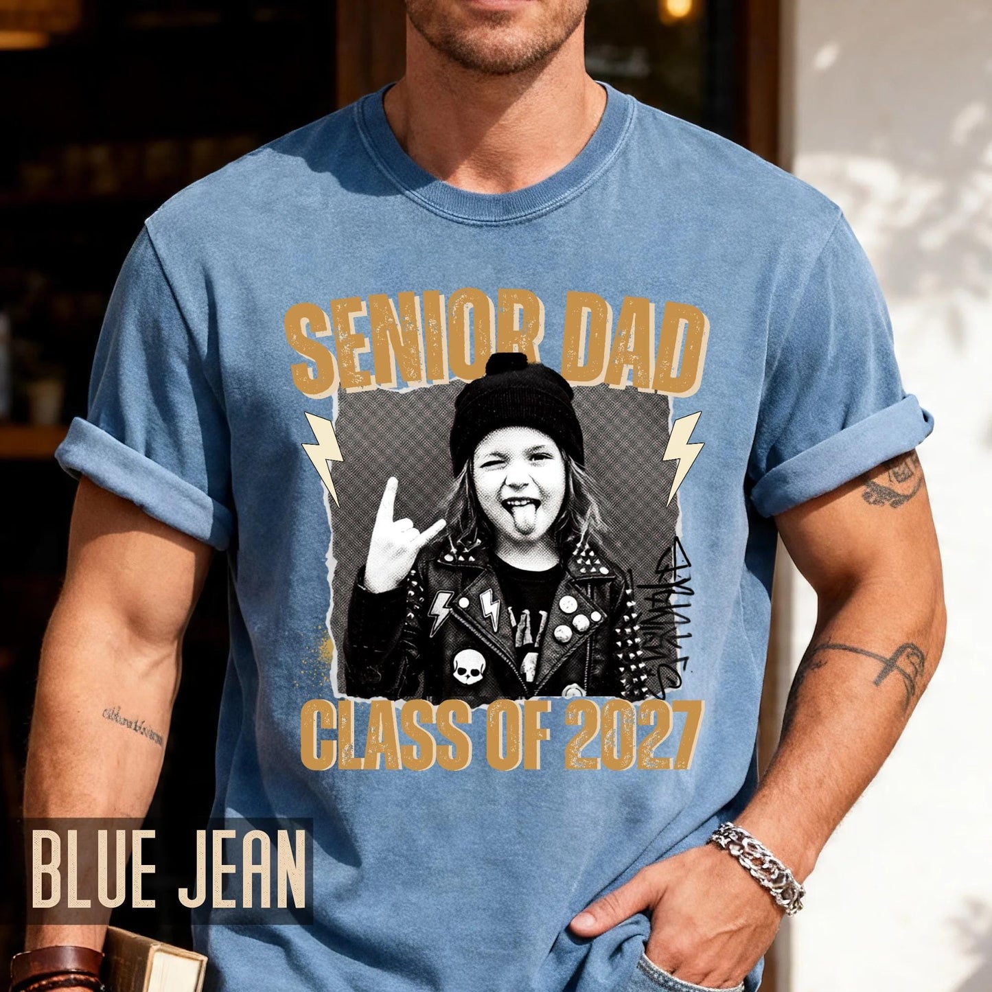 Custom Senior Dad 2027 Rocker Picture Shirt, Personalized Grad Photo Tee