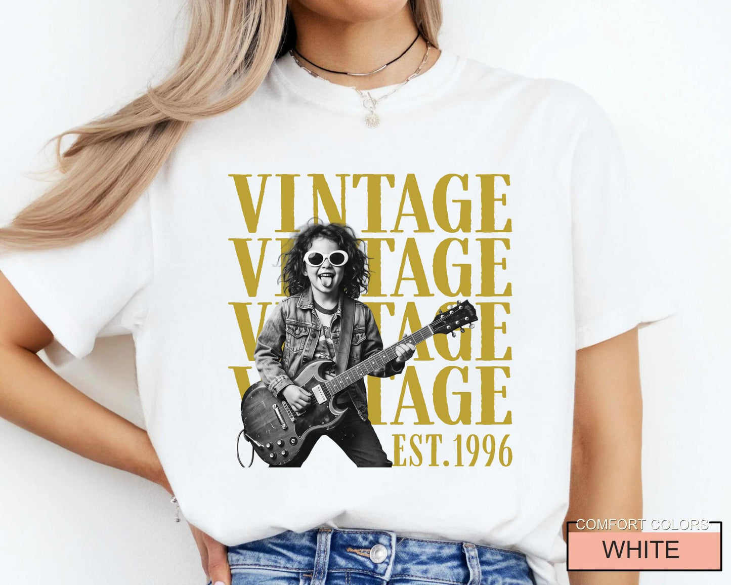 Custom Photo Vintage Est 1996 Birthday Shirt, Guitar Rock Tee