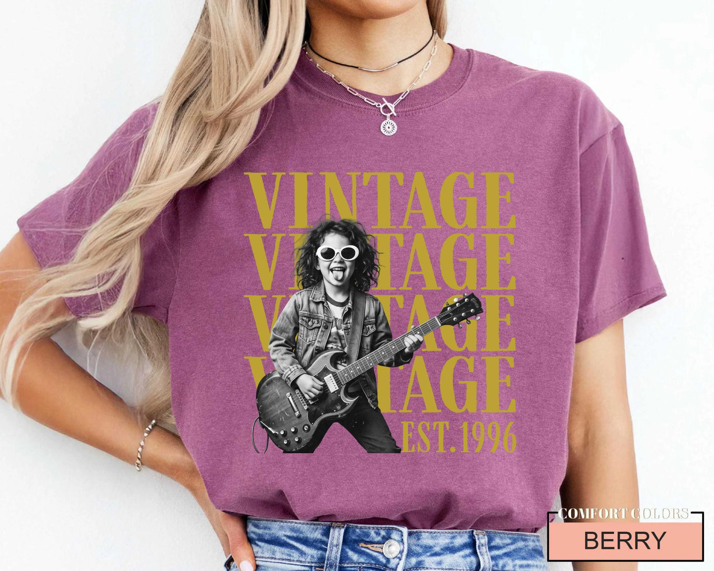 Custom Photo Vintage Est 1996 Birthday Shirt, Guitar Rock Tee