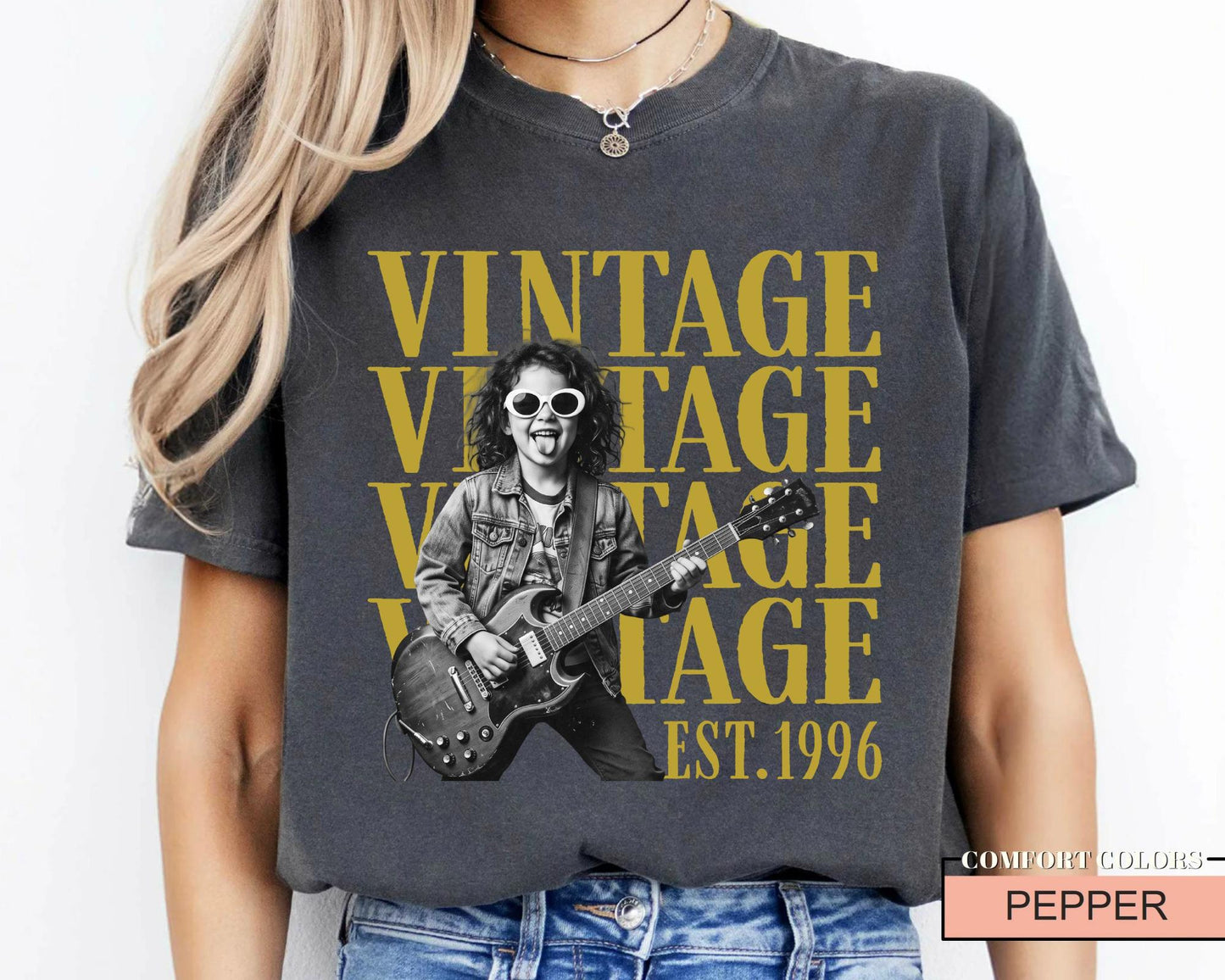 Custom Photo Vintage Est 1996 Birthday Shirt, Guitar Rock Tee