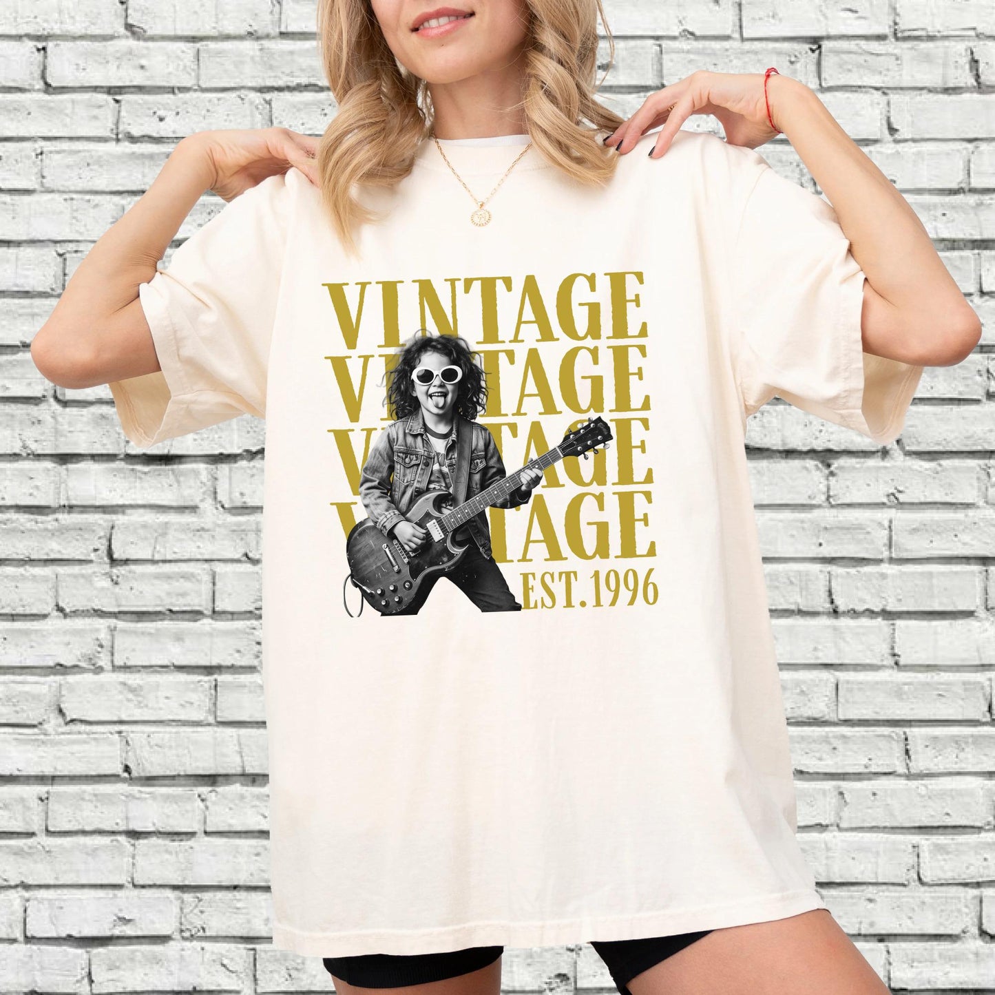 Custom Photo Vintage Est 1996 Birthday Shirt, Guitar Rock Tee