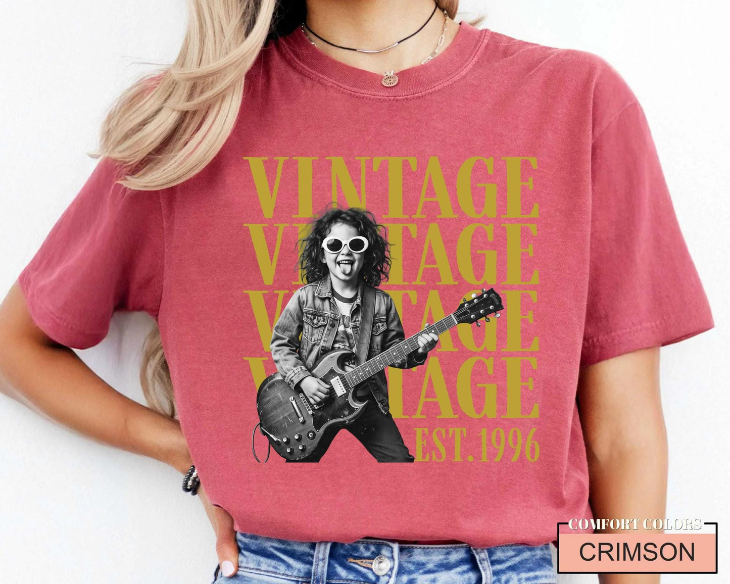 Custom Photo Vintage Est 1996 Birthday Shirt, Guitar Rock Tee