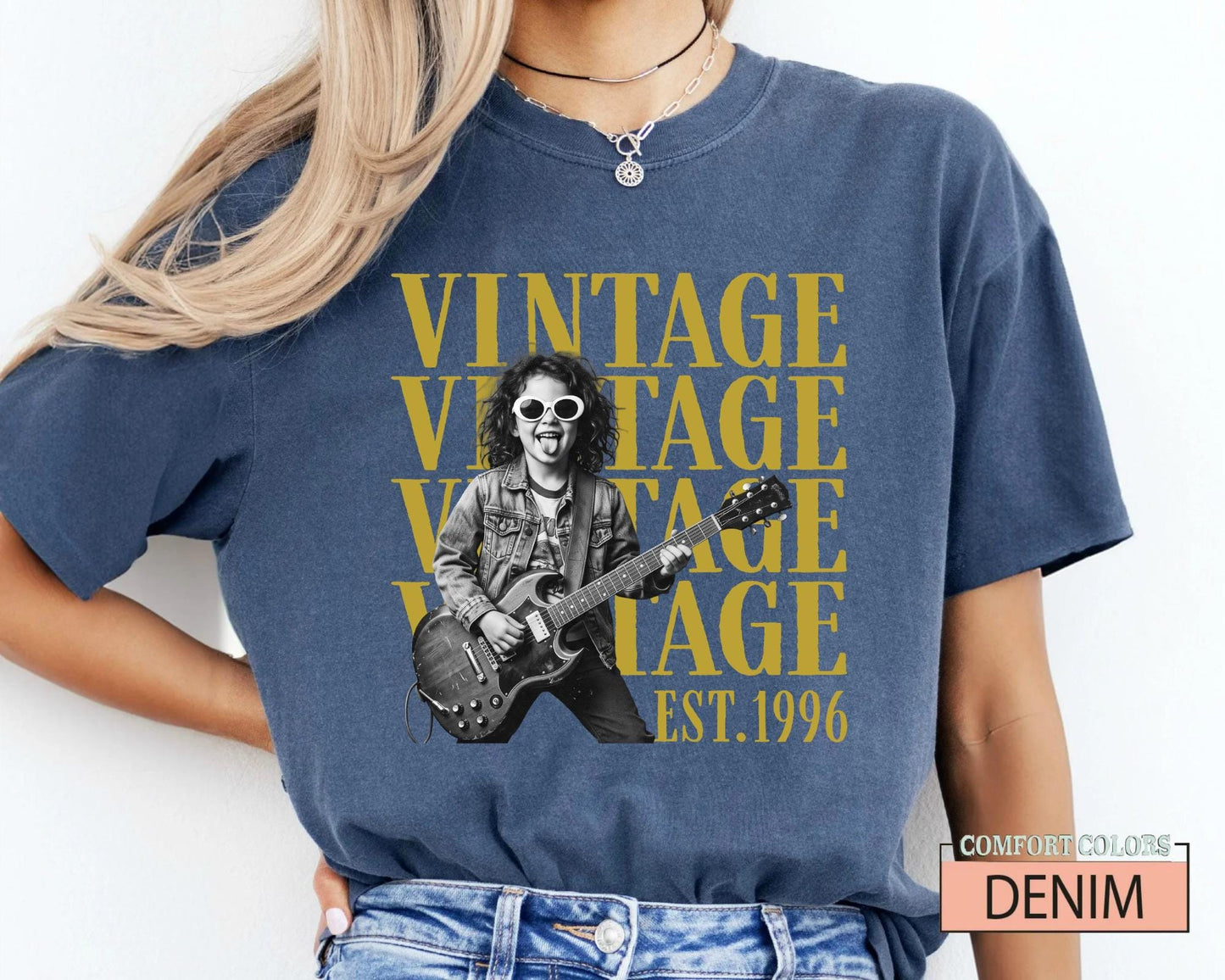 Custom Photo Vintage Est 1996 Birthday Shirt, Guitar Rock Tee