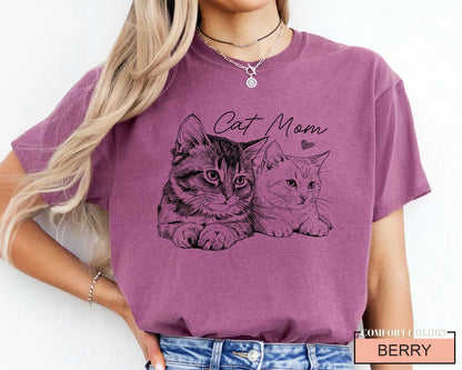 Custom Cat Mom Photo Shirt, Bootleg Pet Portrait Tee for Women