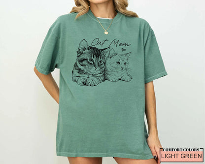 Custom Cat Mom Photo Shirt, Bootleg Pet Portrait Tee for Women