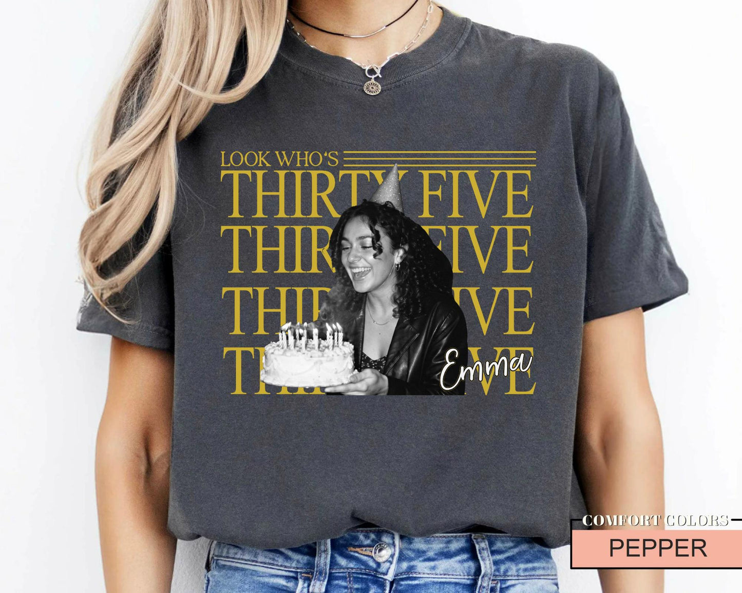 Personalized Birthday Photo Shirt, Look Who's 35 Tee with Picture