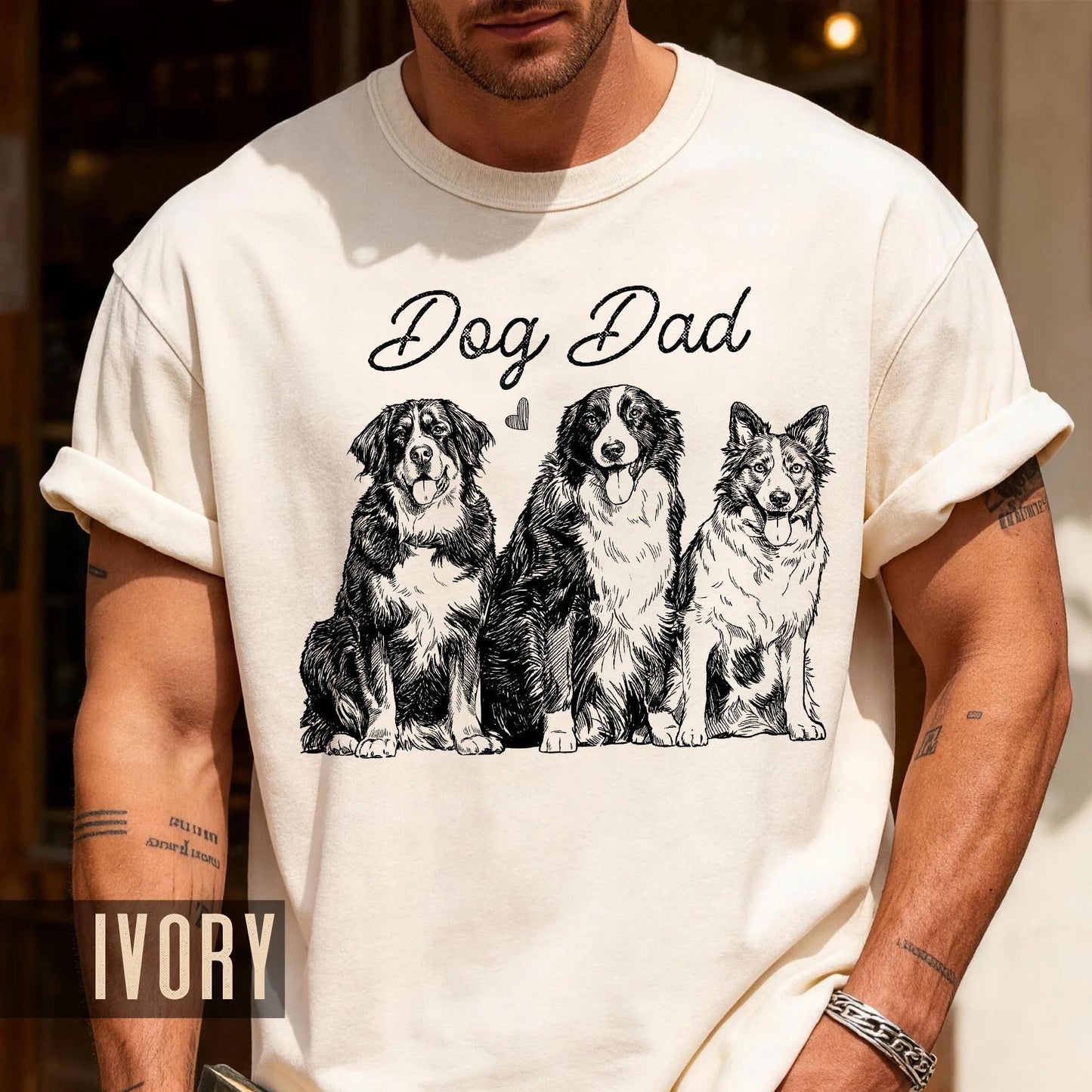 Personalized Dog Dad Photo Shirt, Custom Pets Portrait Sketch Tee