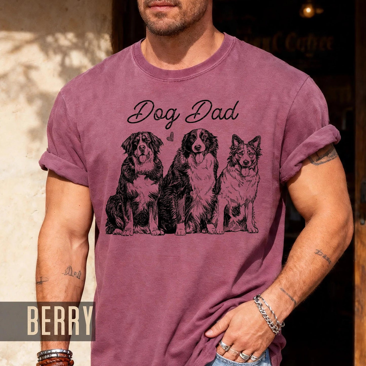 Personalized Dog Dad Photo Shirt, Custom Pets Portrait Sketch Tee
