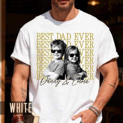 Personalized Best Dad Ever Shirt with Photo, Vintage Style Kids Portrait Tee for Father Birthday