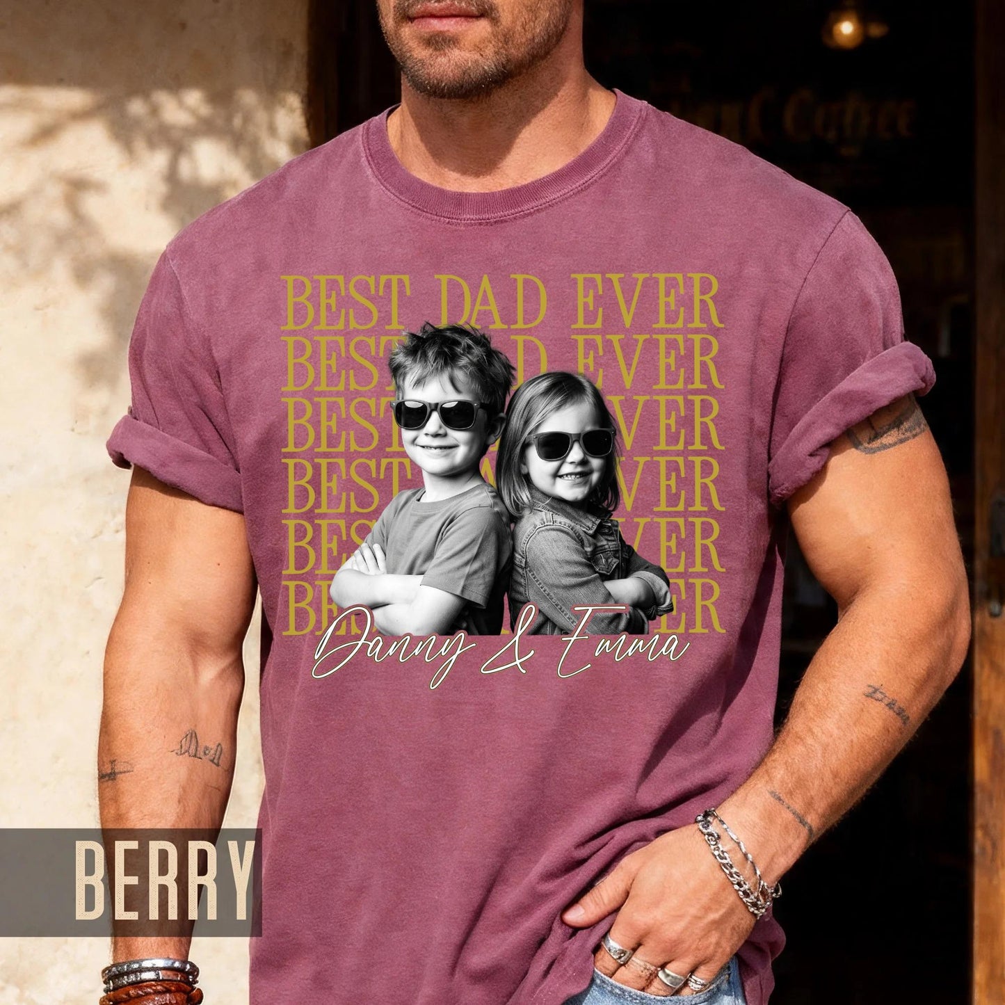 Personalized Best Dad Ever Shirt with Photo, Vintage Style Kids Portrait Tee for Father Birthday