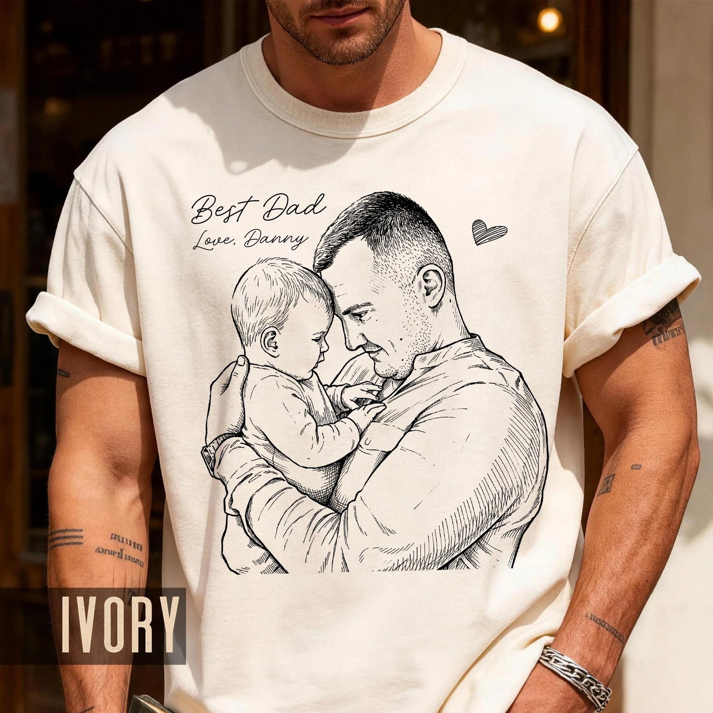 Custom Dad Sketch Photo Shirt, Personalized Father Picture Tee