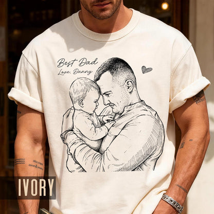 Custom Dad Sketch Photo Shirt, Personalized Father Picture Tee