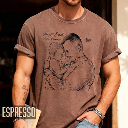 Custom Dad Sketch Photo Shirt, Personalized Father Picture Tee