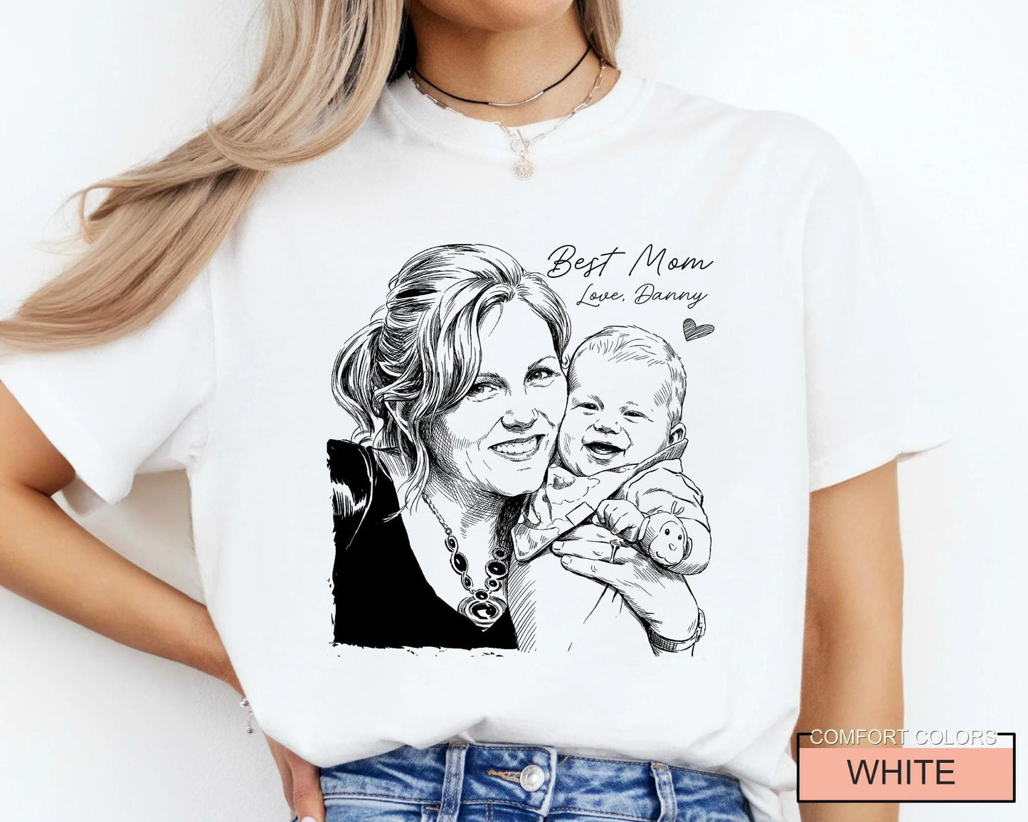 Custom Mother Sketch Photo Shirt, Personalized Best Mom Picture Tee