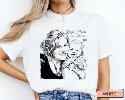 Custom Mother Sketch Photo Shirt, Personalized Best Mom Picture Tee