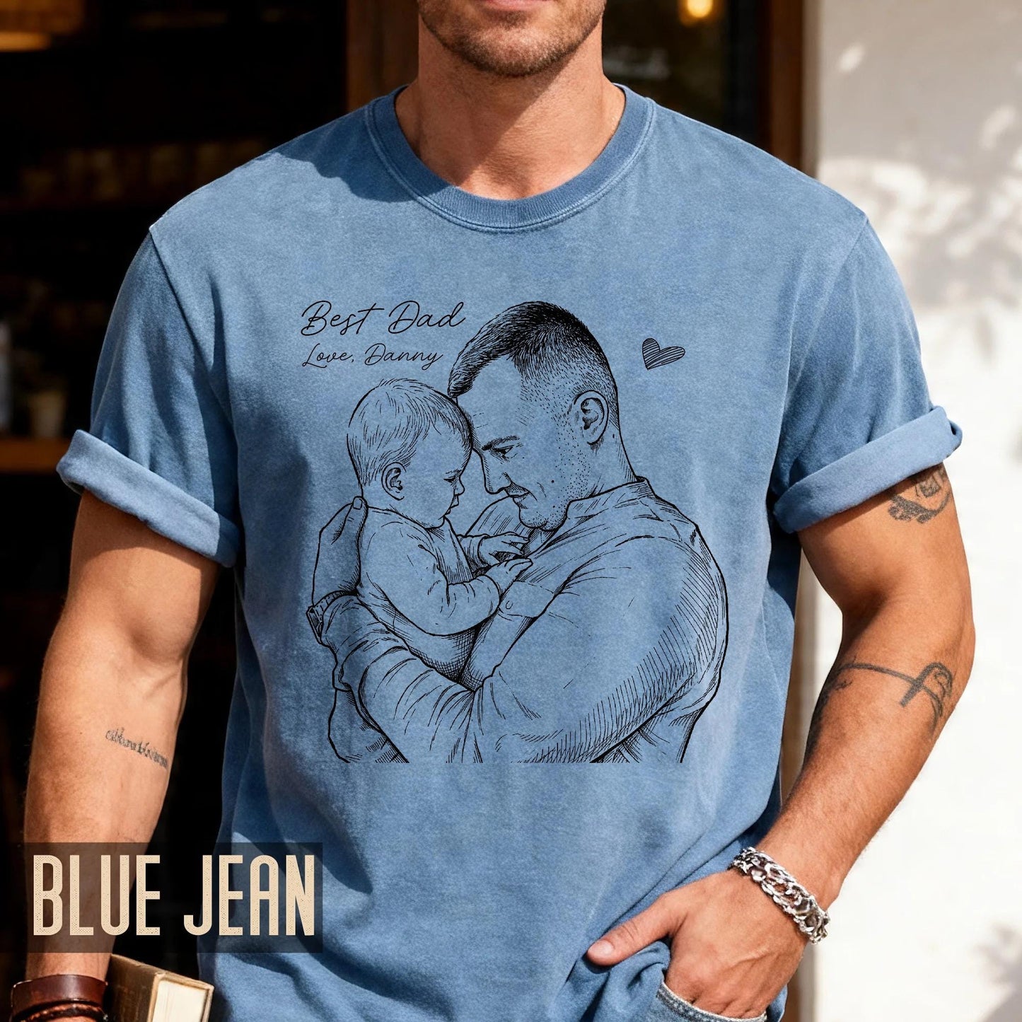 Custom Dad Sketch Photo Shirt, Personalized Father Picture Tee